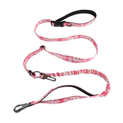 Hands Free Dog Leash, No Pull Bungee Dog Running Waist Leash, with Car Seat Belt, Reflective Stripes, Heavy Duty for Medium and Large Dogs. (Daisy Pink, Large) - color: Daisy Pink