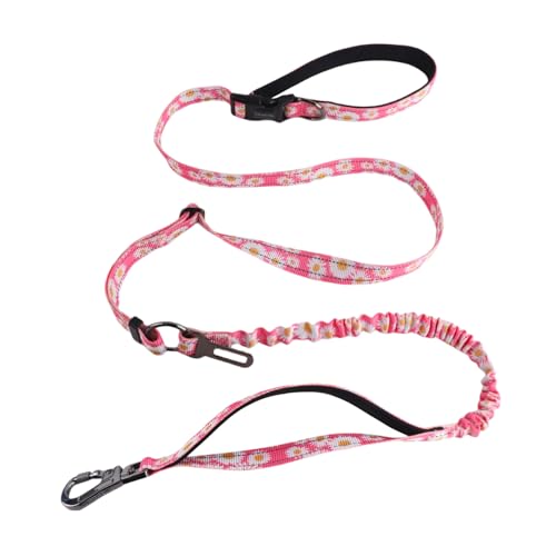Hands Free Dog Leash, No Pull Bungee Dog Running Waist Leash, with Car Seat Belt, Reflective Stripes, Heavy Duty for Medium and Large Dogs. (Daisy Pink, Large) - color: Daisy Pink
