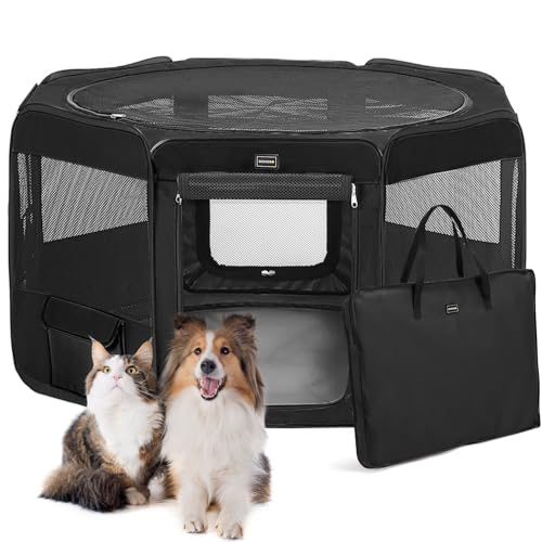 DONORO Dog Playpen Portable Pet Play Pens for Small Dog/Cat/Rabbit/Chicks, Cat Playpen Indoor/Outdoor with Carring Case, Removable Zipper Top and Bottom (Black, Medium (36"x36"x20"), 8) - color: Black, size: Medium (36"x36"x20")