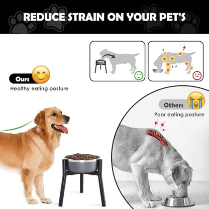 SHAINFUN Adjustable Dog Bowl Stand, Tall Elevated Feeder for 7-10.6" Bowls, Metal Single Raised Holder, 11" Tall (Bowl Not Included) - color: Black-HM, size: Height: 11", Width: 7-10.6"