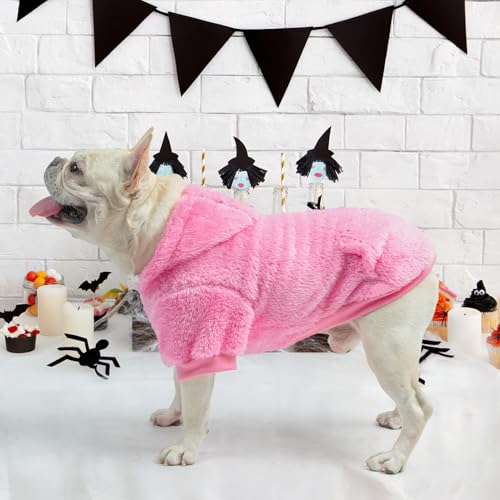 SCENEREAL Fleece Dog Sweaters Hoodie for Small Medium Large Dogs Girls Boys, Plush Fuzzy Dog Clothes Hoodies with Leash Hole, Winter/Fall Puppy Cold Weather Coat, Sherpa Hooded Sweatshirt, Rose Red M - color: Rose red, size: Medium