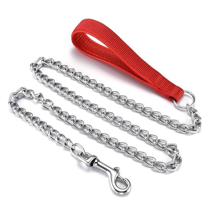 Chain Leash Metal Trainning Leash Stainless Steel with Soft Padded Handle for Heavy Duty Dogs.(XL, Red Handle) - color: Red, size: Extra Large