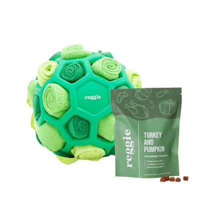 Reggie Dog Training Treats with Enrichment Toy | Turkey & Pumpkin Dog Treats + Forager Ball | Low-Calorie High-Protein Rewards | Mental Stimulation for Dogs | 340 Treats - size: Forager Ball - Turkey & Pumpkin