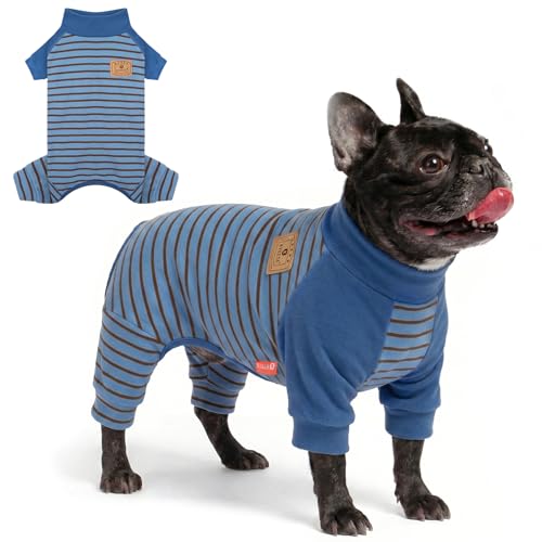 KYEESE Dog Pajamas, Soft Dog Pajamas for Small Dogs Boy Girl, Comfy Dogs PJS Lightweight Onesie Clothes, Stretchy Jammies Pet Sleepwear, Pet Jumpsuit Outfit, Blue Striped, M - color: 02# Blue Striped, size: Medium (11-15lbs)