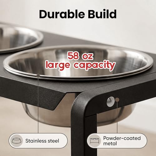 Metal Elevated Dog Bowls, Raised Dog Bowls for Medium/Large Sized Dogs with Two 58oz Stainless Steel Food Bowls, 3 Adjustable Height (8.8"/11.5"/14") Dog Bowl Stand Protect Neck & Joints - size: 8.8-14" | M/L Dogs | 2×58oz Bowls