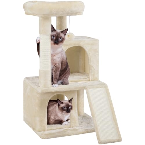 Yaheetech Cat Tree for Indoor Pets, 36in Tower Condo w/Extra Large Perch, Scratching Posts, Board, Dangling Ball, Play Structure for Kittens & Adult Cats, Beige - color: Beige, size: 36in