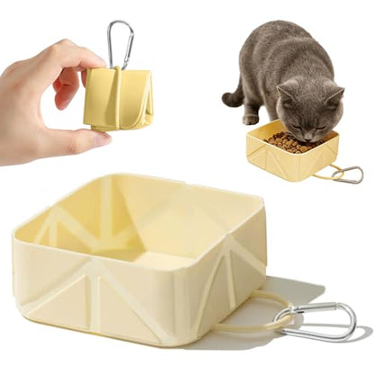 Collapsible Pet Bowls for Dogs and Cats, Portable Travel Silicone Foldable Dog Water Food Bowl with Carabiner 10.5x10.5x4.5cm - color: yellow