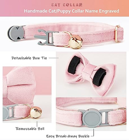 Personalized Breakaway Cat Collar with Engraved Name and Phone Number - Customizable Kitten Collars for Boys and Girls - color: Velvet Breakaway