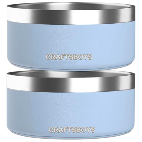 Dog Bowl, Dog Food Water Bowl with Non-Slip Rubber Base, Stainless Steel, Double Wall Small Medium Large Dogs, 32oz, Pack of 2 (Light Blue) - color: Light Blue