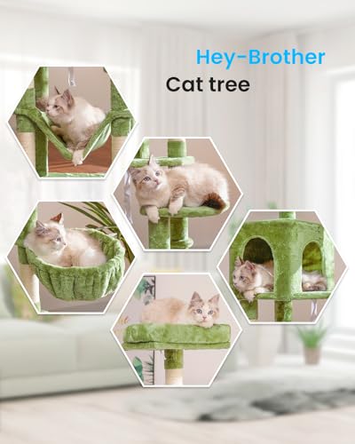 Hey-brother Cat Tree with Large Hammock, Multi-Level Cat Tower for Indoor Cats, Cat Condo with Sisal-Covered Scratching Posts and Top Perch, Green MPJ050GR - color: Green