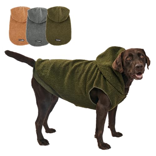 Tuff Pupper Fleece Dog Hoodie Sweater | Teddy Sherpa Outer & Soft Polar Fleece Lining | Adjustable Fit Winter Coat with Hood, Leash Hole, Ribbed Cuffs | for Small Medium Large XL XXL Dogs (Olive, XL) - color: Olive, size: 60-80 lbs (X-Large)