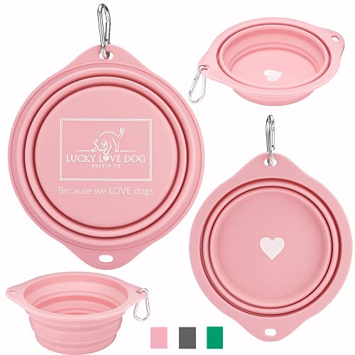 Lucky Love Dog Travel Dog Bowl, Collapsible Compact Water Dog Dish, Rose - color: Rose