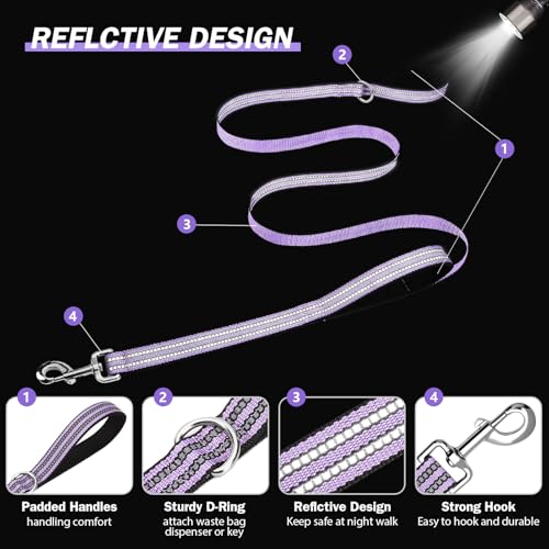 Hikiko Double Handle Traffic Dog Leash Reflective Training Walking Lead for Medium and Large Dogs (Lavender,4FT) - color: Lavender, size: 1 in x 4 ft