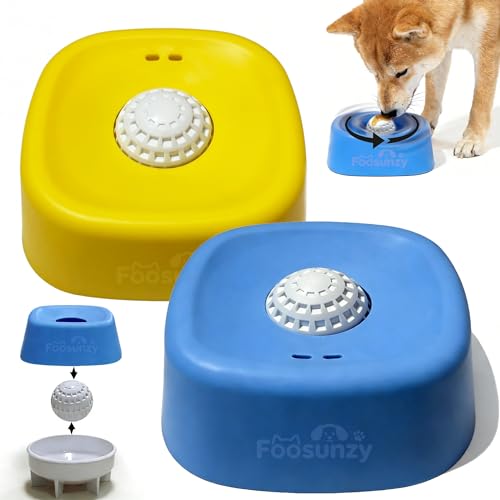 Slow Feeder Dog Bowls for Liquid with Rolling Ball, Interactive Lick Bowl Licking Slow Feeder for Wet Food, Water & Treats Lick Toy for Dogs Cats Large Medium Small (Style1-Yellow+Blue) - color: Style1-Yellow+Blue