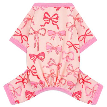 Dog Pajamas Small Sized Dogs Stretchable Summer Dog Clothes Pjs 4 Legs Girl Boy Cute Soft Puppy Outfits Doggie Cat Jammies Jumpsuit Sleeper for Pet (Bow Tie, Medium) - color: Bow Tie, size: Medium (Chest 15in )