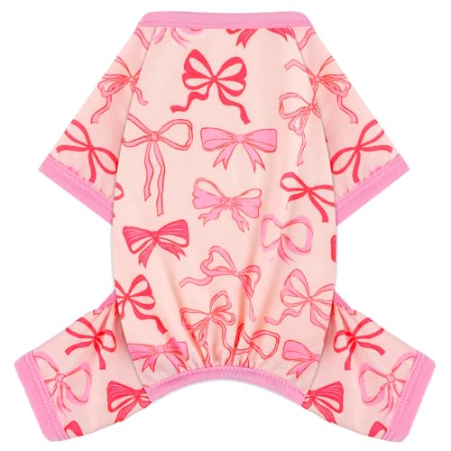 Dog Pajamas Small Sized Dogs Stretchable Summer Dog Clothes Pjs 4 Legs Girl Boy Cute Soft Puppy Outfits Doggie Cat Jammies Jumpsuit Sleeper for Pet (Bow Tie, Medium) - color: Bow Tie, size: Medium (Chest 15in )