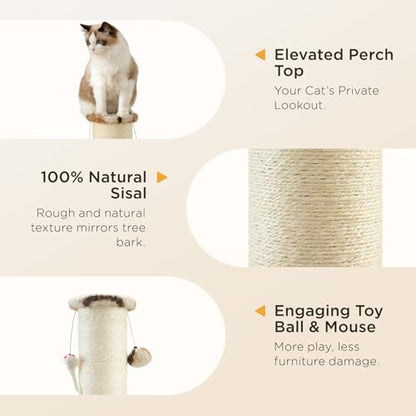 Joydeco Cat Scratching Post 38 Inches Heavy Duty and Thick Scratching Post Sisal Rope with Hanging Ball and Mice for Indoor Cats(Coffee) - size: 38 inch Coffee