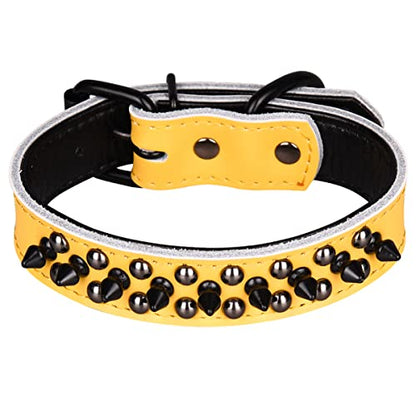 Spiked Studded Dog Collar, Soft Genuine Leather Dog Collar, Adjustable Dog Collars for Small Medium Large Dogs Breeds Pit Bull (S fit Neck 10.5-13", Yellow1) - color: Yellow1, size: S fit Neck 10.5-13"
