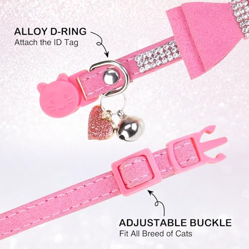 Rhinestone Cat Collar with Bow, Breakaway Elegant Female Diamond Cat Collars with Bell, Pink Leather Sparkly Bowtie Pet Collar for Girl Boy Small Kitten Puppy with Safety Buckle, 8-12" - color: Butterfly Pink, size: 8"-12" Cats / Mini Dogs