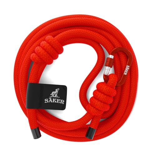 Säker Trust™ Rope Dog Leash – 61” Climbing Rope Lead with 7075 Aluminum Carabiner, Waterproof & Reflective Training Gear for Dogs, Built for Trail Running, Hiking, Everyday Use – Orange - color: Alpine Orange