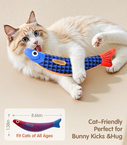 PetBusy Cat Toys with[5000mg A+Natural Catnip &Silvervine] [Baby Grade] Interactive Soft Chew Kicker Cat Toys for Indoor Cats & Kittens, [Crinkle &Bell] Fish Sound Toy, Drives Bored Cat Crazy with Fun - color: Blue+Red