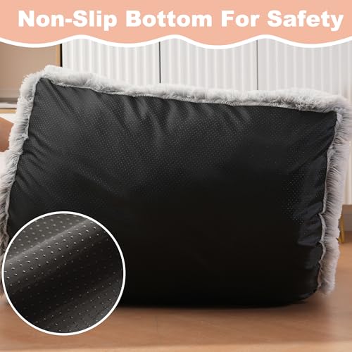 Bedfolks Waterproof Crate Bed, Plush Dog & Cat Bed with Removable Washable Cover, Faux Fur Kennel Pad, 21"x13", Grey - color: Grey, size: X-Small(21x13'')