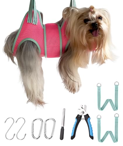 Kkiimatt Dog Grooming Hammock, XXS Grooming Harness for Dogs Trimming at Home,Dog Sling Restraint for Grooming with Thick Fabric Neck Support, Grooming Strap Hanger Holder for Claw Care - color: XX-Small 4-8 LB/Pink