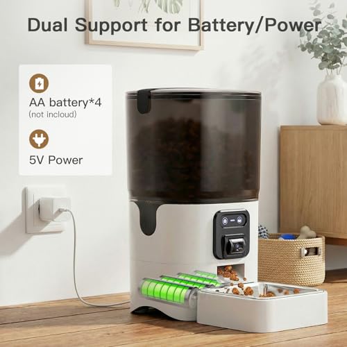 6L Automatic Cat Feeder with Camera, 1080P HD Camera Live Video, Night Vision 2-Way Audio, WiFi & App Remote Control, Programmable Pet Feeder, Smart Timed Dry Food Dispenser for Cat & Dog - size: Single Basin - 6L