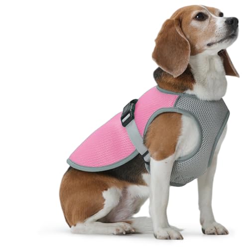 FUAMEY Cooling Vest for Dogs Beach Travel, Dog Cooling Shirt for Direct Sunlight, Reflective Summer Doggy Vest with Leash Hole and Adjustable Straps, Pink, M - color: Pink, size: Medium