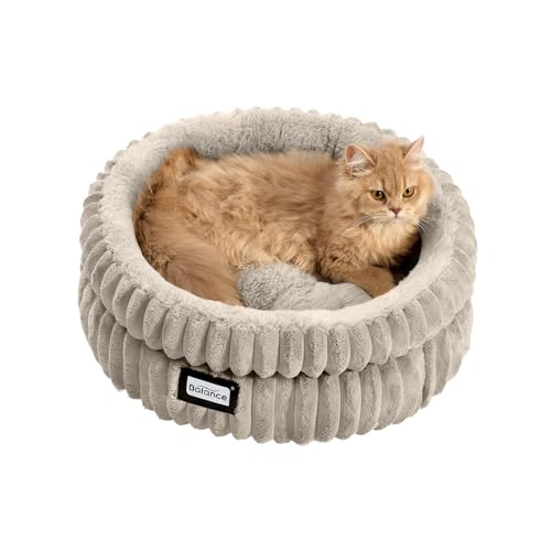 BALANCE Cat Bed Kitten Bed, Washable Round Cat Beds for Indoor Cats,Super Soft Plush Faux Fur Pet Bed for Puppy and Kitten with Anti-Slip Bottom - color: Wind Chime, size: 20.0"L x 20.0"W x 8"Th