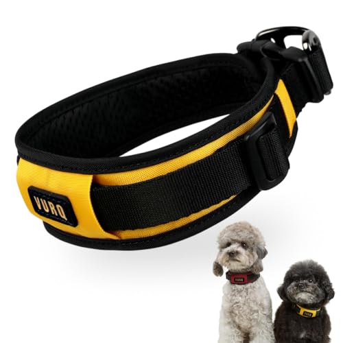 Padded Dog Collar for Large Medium Small Dogs, Wide Soft Lightweight Comfortable Fit, Adjustable Durable Dog Collar for Everyday Use – VURQ Comfort Collar (Yellow, Small) - color: Yellow, size: Small