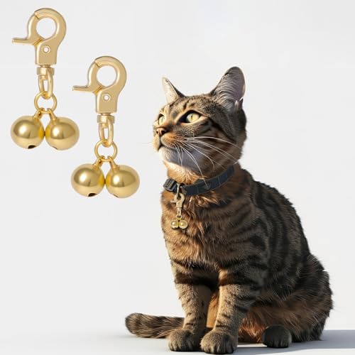Xthrotsenk 2 Pcs Gold Bells for Dog Collars Cat Bell for Pet Collar Pet Bell with Heavy Duty Snap Clips Pet Pendant Accessories Pet Christmas Gift Training Pet Collar Charms