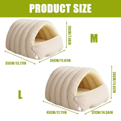 XISAOK Stress Relief Enclosed Cats Bed Machine Washable Cover Soft Velvets Fabric Nonslip Base Compacts Indoor Pet Hideaway