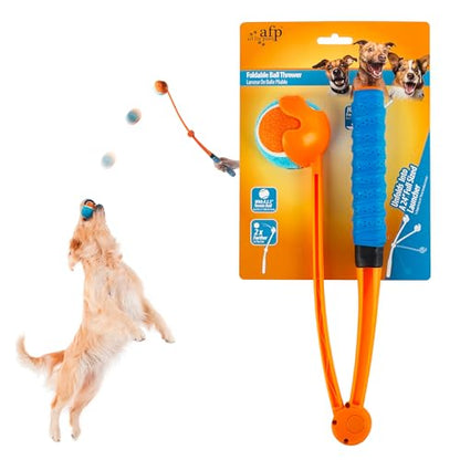 ALL FOR PAWS 25“Dog Ball Launcher, Foldable Tennis Ball Thrower with Soft and Comfortable Tennis Racket-Like Handle Grip, 2.5 inch Ball Included