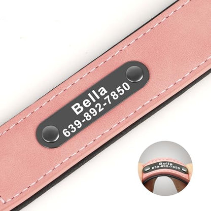 Didog Custom PU Leather Dog Collars with Personalized Engraving Nameplate,Personalized Padded Dog Collars Engraved for Small Medium,Light Pink,M Size - color: Light Pink, size: M: Fit 11-14"Neck