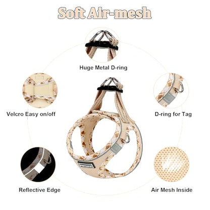 Mercano Soft Mesh Dog Harness and Leash Set, Step-in Reflective Breathable Lightweight Vest Harnesses with Safety Buckle for Small Dogs, Cats (Beige, L) - color: Beige, size: L (Chest: 17.5"-19.5")
