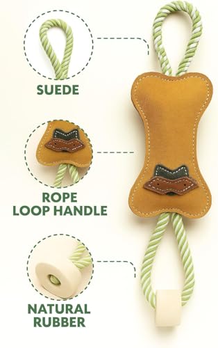 Natural Suede Leather and Rope Chew Toy with Bone Design for Medium and Large Dogs | Durable Interactive Play Toy | Great for Fetch, Tug and Daily Chewing Fun - style: Bone Shape
