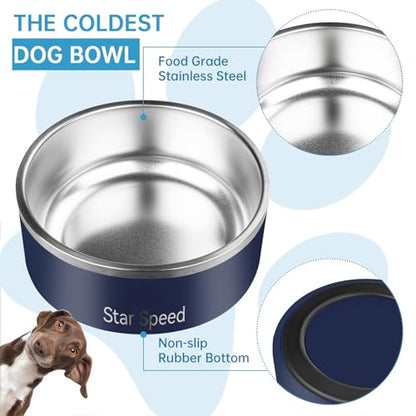 StarSpeed Stainless Steel Dog Bowl. Large Dog Water Bowl with Rubber Bottom, Drop Resistant, Keeps Cold, Holds 8 Cups (64oz, Navy Blue) - color: Navy Blue, size: 64oz