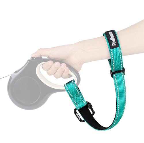 Dog Leash Wrist Strap, Safety Strap for Retractable Leash, Lockable Reflective Short Dog Walking Lead with Adjustable Soft Padded Handle, Extra Layer Security for Pet Stroller (Turquoise） - color: Turquoise, size: 1 Pack