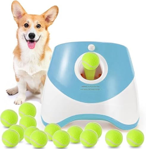 MEKAPLE Automatic Dog Ball Launcher, Dog Ball Thrower Machine with 10-30Ft 3 Launching Distance, Interactive Toys for Small Dogs Indoor & Outdoor with 15 Mini Tennis Balls (2 inch) -Blue - color: Blue