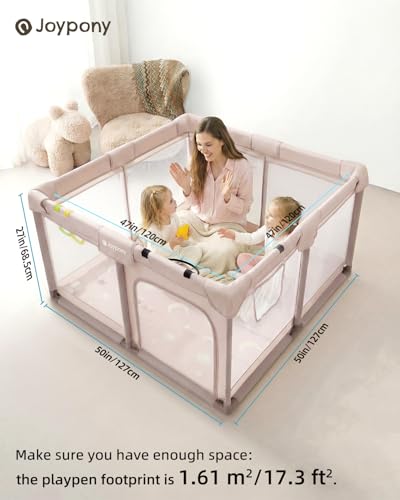 Joypony Baby Playpen with Mat, 50x50 in Small Play Pen for Babies, Toddler Playpen for Apartment, Indoors Play Yard with Soft Breathable Mesh (Beige with Mat) - color: Beige with Mat