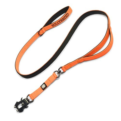BULLYBREED | Heavy Duty Dog Leash, Tactical Dog Leash, Quick Release Frog Clip with Anti-Tangling Swivel System for Large Dogs that Pull with Soft Double Handles (5 FT Long, Orange) - color: Orange Double Handle
