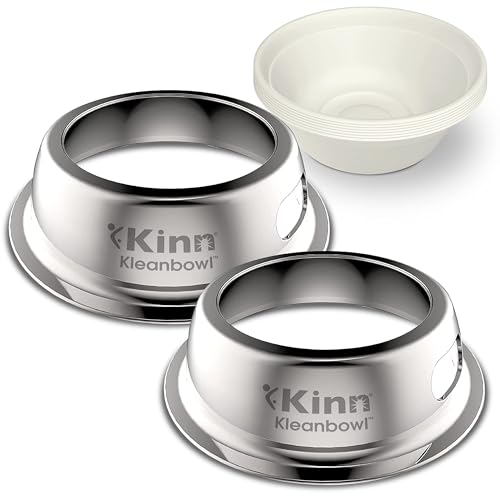 Kinn Kleanbowl Pet Bowl Stainless Steel Frame with Compostable Refills, 16 oz (Pack of 2) – Spill-Proof Stable Disposable Pet Bowls for Easy Cleaning and Healthy Pets, No Plastic - color: Frames (2 Pack), size: 16 oz (2 cups)