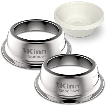 Kinn Kleanbowl Pet Bowl Stainless Steel Frame with Compostable Refills, 16 oz (Pack of 2) – Spill-Proof Stable Disposable Pet Bowls for Easy Cleaning and Healthy Pets, No Plastic - color: Frames (2 Pack), size: 16 oz (2 cups)