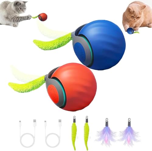Speedy 2.0 Tail 2 Packs Interactive Cat Toys for Indoor Cats, Automatic Cat Toy with Tail, Electric Rolling Ball on Carpet,Cat Toys for Bored Indoor Adult Cats - color: 2pc
