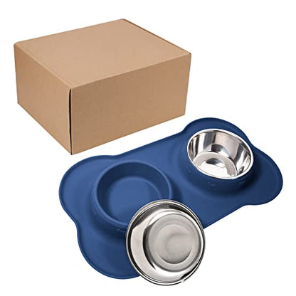 Dog Food Bowls Stainless Steel Dog Food and Water Bowl Set, Dog Bowls No Spill Non Slip Silicone Mat, Dog Dishes for Small Medium Size Dogs Cat Puppy Pet Food Feeding Bowls, Blue, 12oz - color: BLUE, size: 1½ Cup/12 oz each