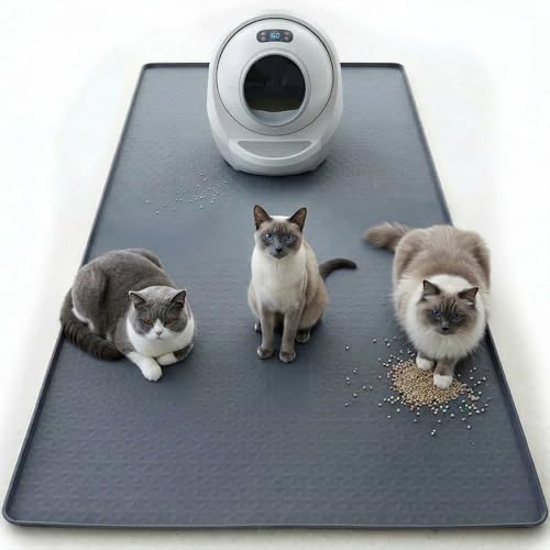 Cat Litter Mat 51" x 25.6" XL Silicone Litter Box Mat, Waterproof Non-Slip Kitty Litter Mat - Easy to Clean for Multi-Cat & Automatic Litter Boxes, Cat Mat for Litter Box with Raised Lip