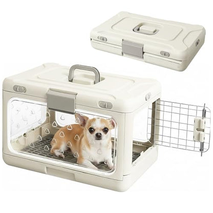 Hard Cat Carrier,Dog Crate for Small Dogs,Cat Kennel Clear,Foldable Dog Kennel with Urine Pad Mesh Grid,Ventilation & Hard Plastic Protection Transparent Pet Carrier 20" L,White - color: White