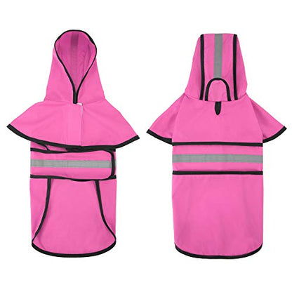 HDE Dog Raincoat Jacket Reflective Adjustable Hooded Pet Poncho Rain Coat with Leash Hole for Small to X-Large Dogs Pink - S - color: Pink, size: Small