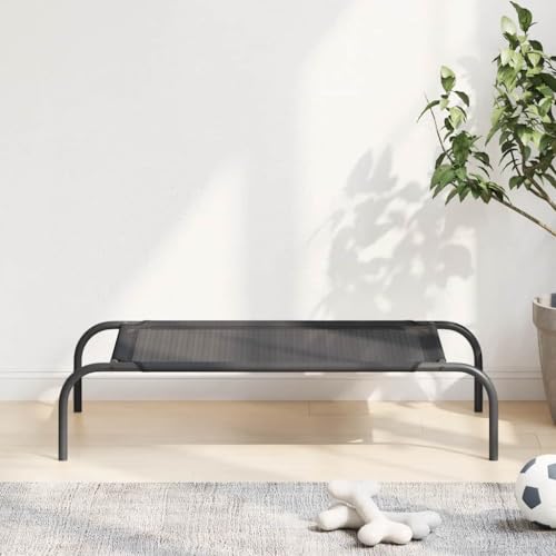 Elevated Dog Bed for Small Pets, Raised Cooling Cot with Textilene Fabric and Powder-Coated Steel Frame, Portable Indoor Outdoor Rectangular Pet Lounger, 27.6 x 19.7 Inches, Black - color: Black & Textilene, size: 27.6" X 19.7"